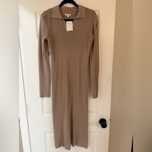 Long Sleeve Ribbed Sweater Dress in Taupe